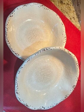 Pier 1  Melamine Serving Bowls with Distressed Brown Rim - Set of 2
